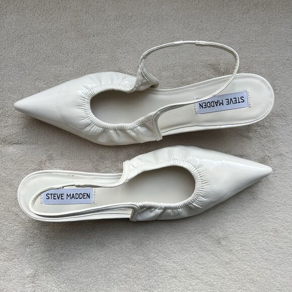 Steve Madden Gracey Bone White Kitten Heel Women 8 Pointy Toe Slingback Ruched - Picture 2 of 16